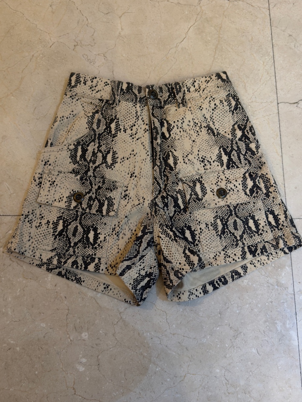 Beginning Boutique Beige and Black Snake Print Cargo Shorts